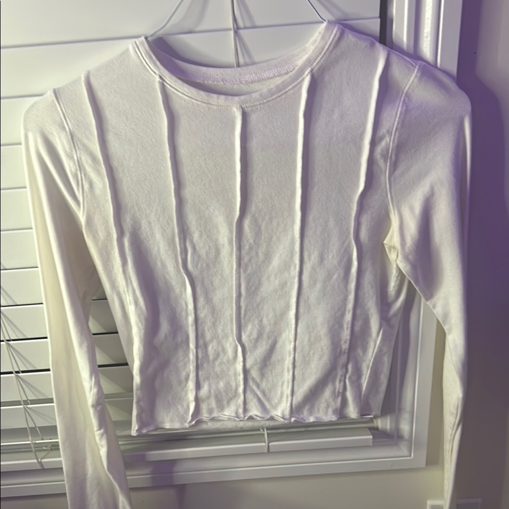 Hollister, White Long Sleeve Ribbed Top